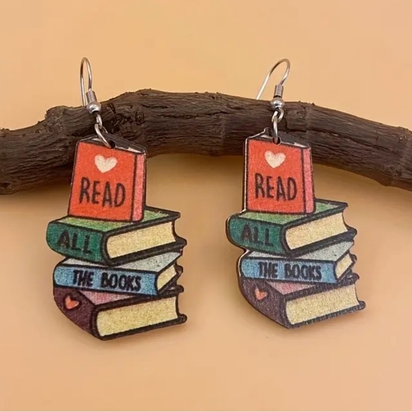 Jewelry - NWT Books Wooden Dangle Earrings - Back To School Jewelry
